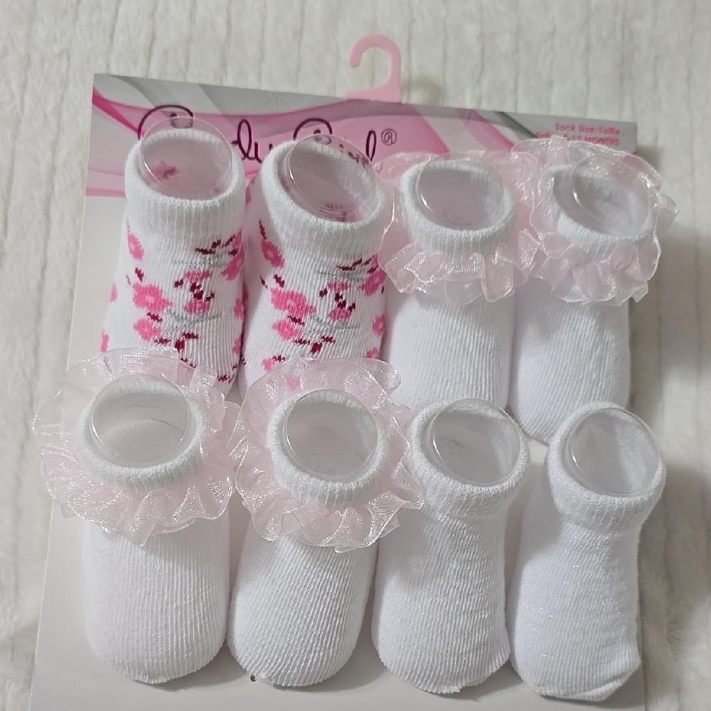 White Infant Socks with Pink Accents - Picture 2 of 6